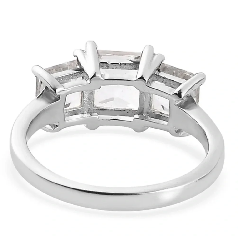Princess Cut White Topaz 3 Stone Ring in Stainless Steel (Size 11) 3.10 carats
